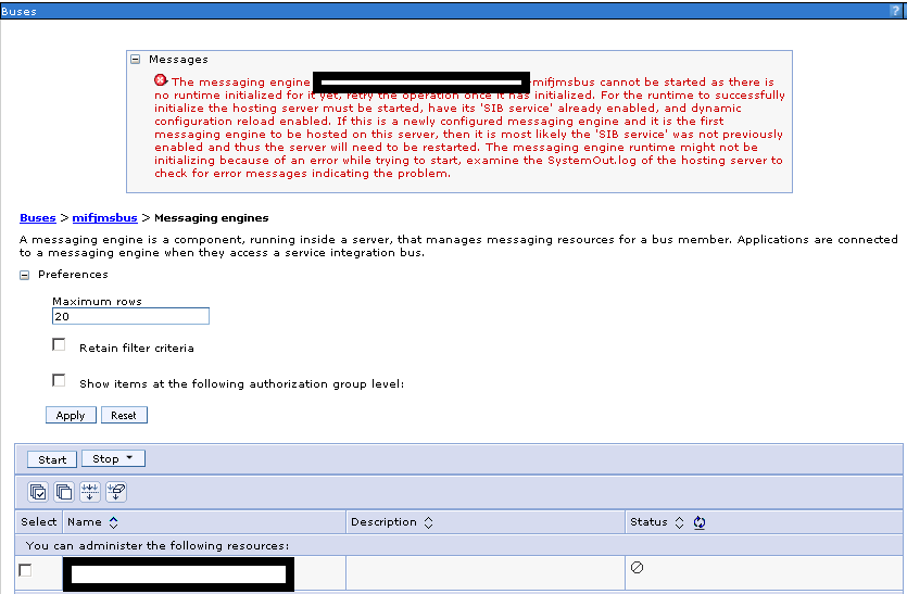 Websphere Message Engine Error