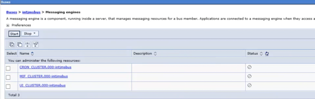 Websphere Message Engine Status page