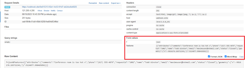 Inspect to ensure form values can be parsed from request body