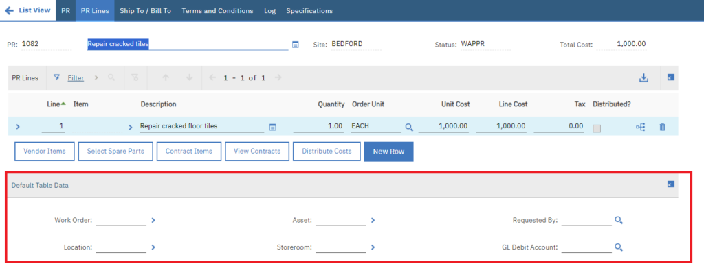 Use Default Insert Fields in Maximo to increase data entry speed when there is a lot of data repetition