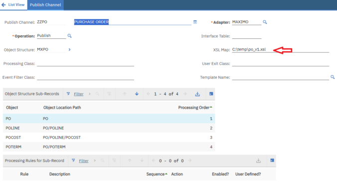 Set XSLT file in a Maximo Publish Channel